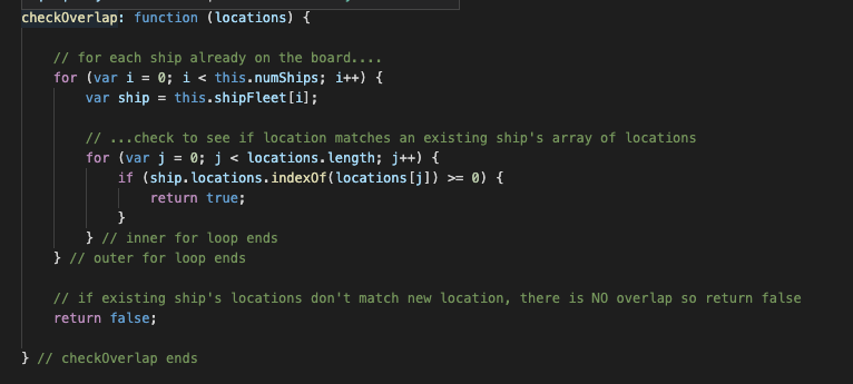 Code snippet of the checkOverlap function