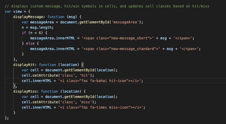Code snippet of the view object