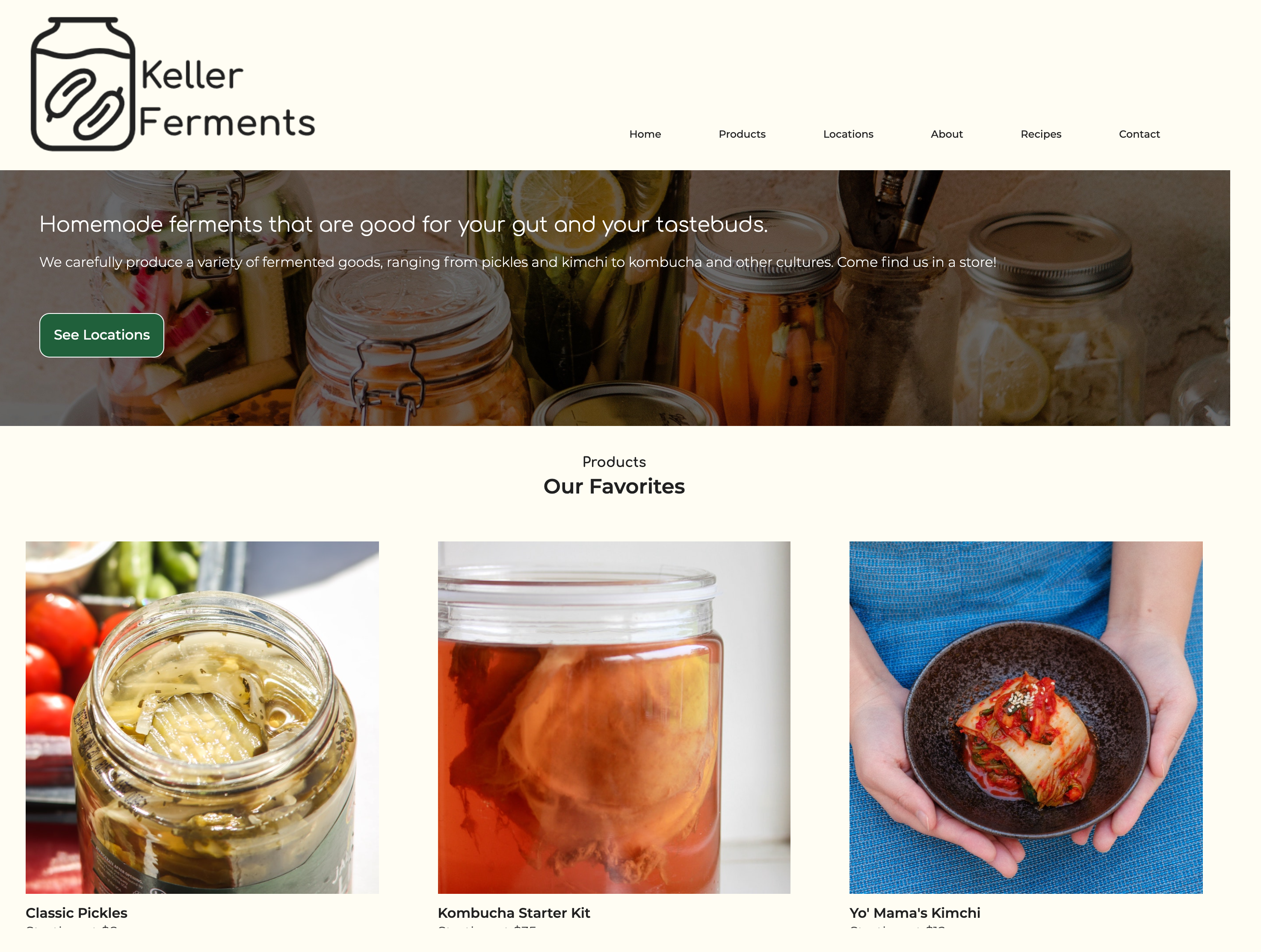 Screenshot of the Keller Ferments website