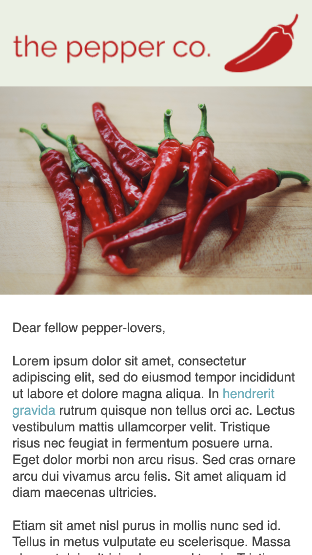 Screenshot of the Pepper Co. newsletter