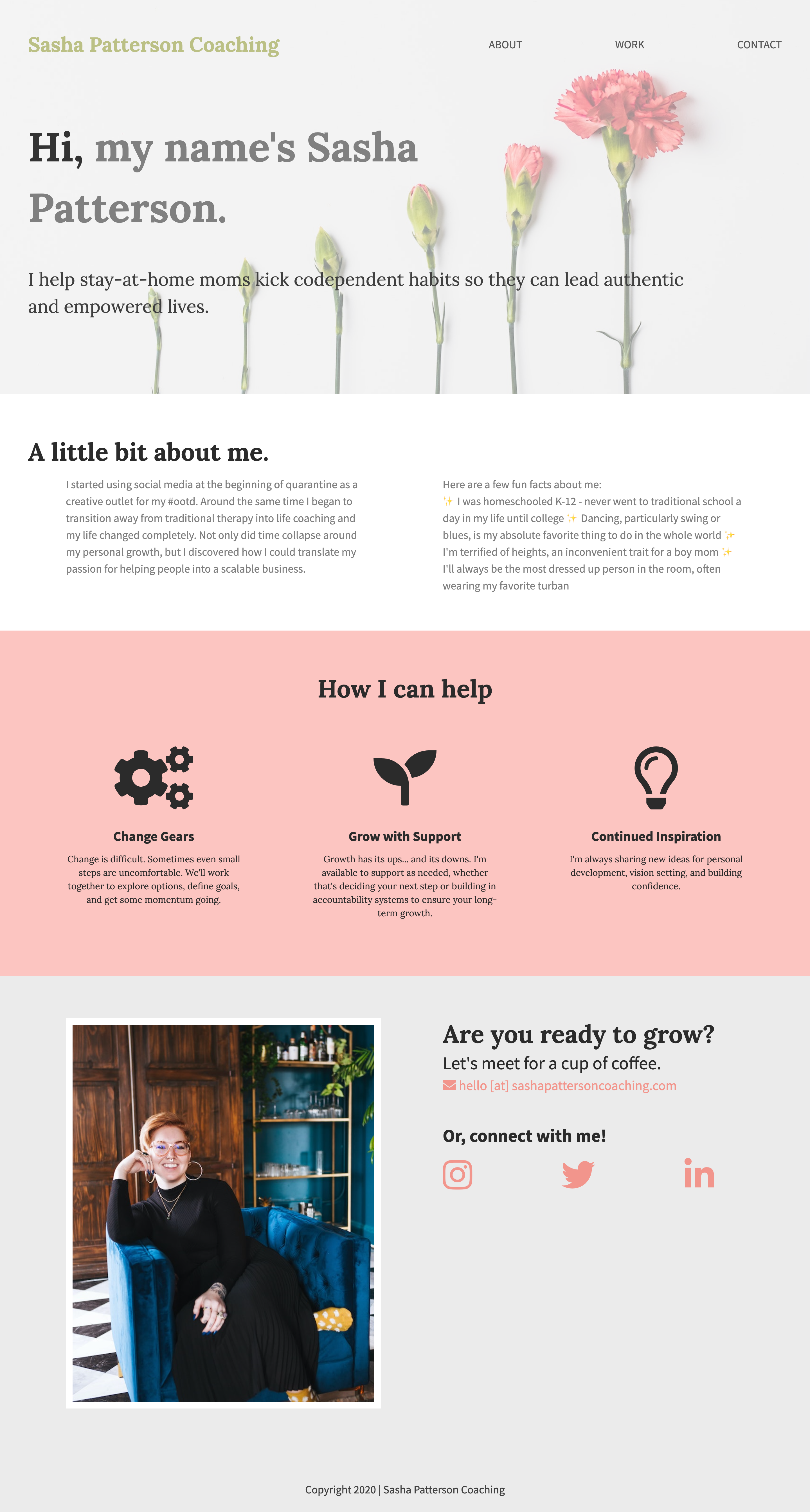 Full screenshot of the Sasha Patterson Life Coach website on desktop
